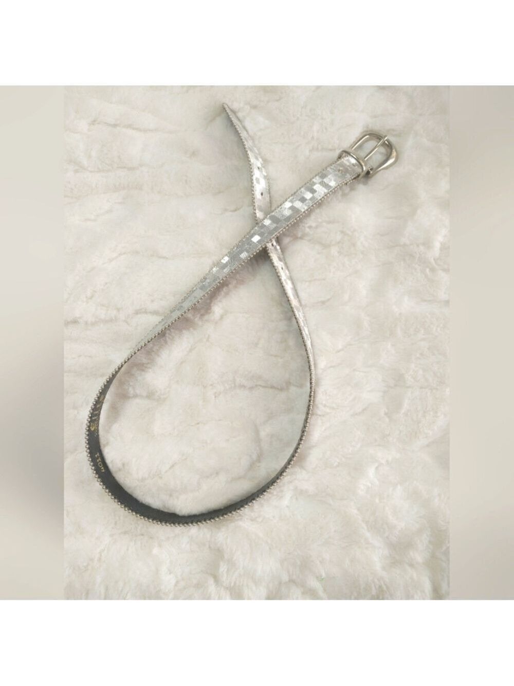 Fresno California 4011 Silver Skinny 5 Hole M Belt with Beaded Sides Women - Picture 1 of 6